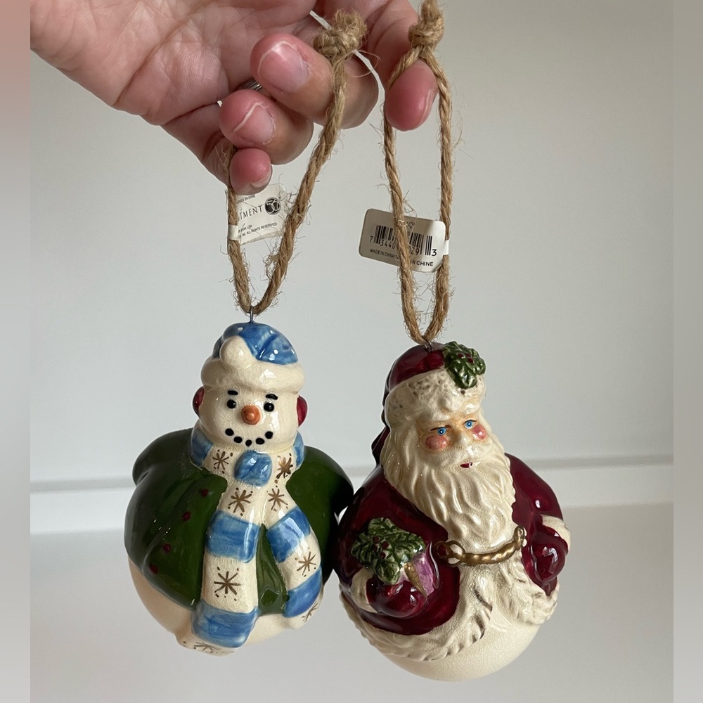 Department 56 Santa and Snowman‎ Ceramic ornaments 4” Round Belly